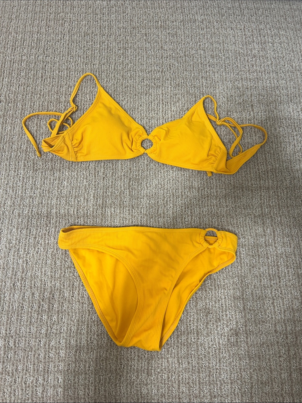 No Boundaries Yellow Ring-Accent Ribbed Bikini